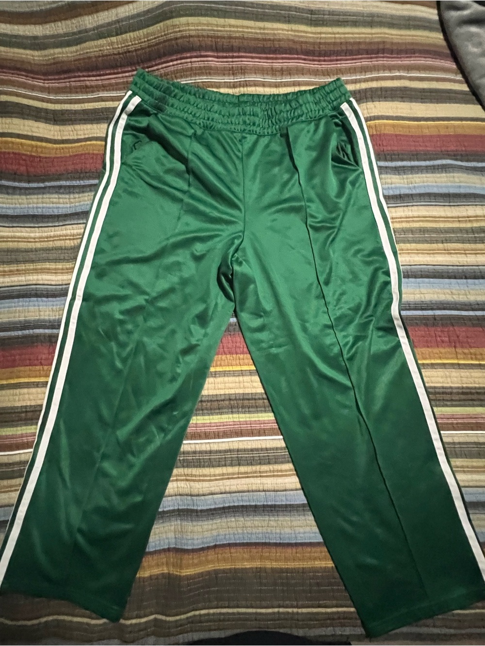 Women’s Green Athletic Track Pants with White Side Stripes